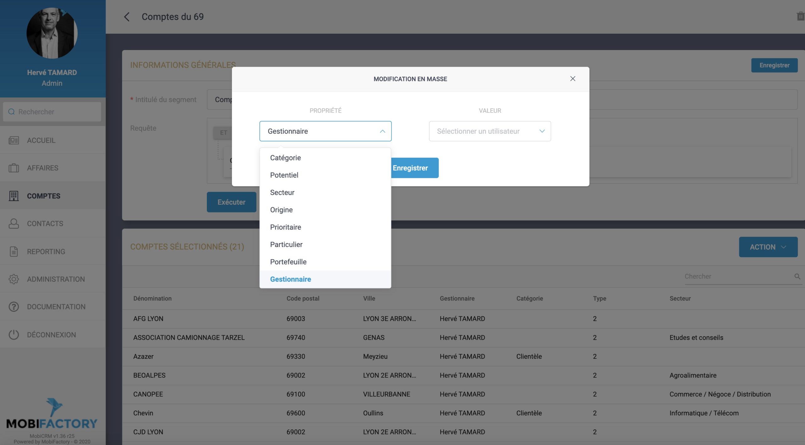 Sélection de la propriété