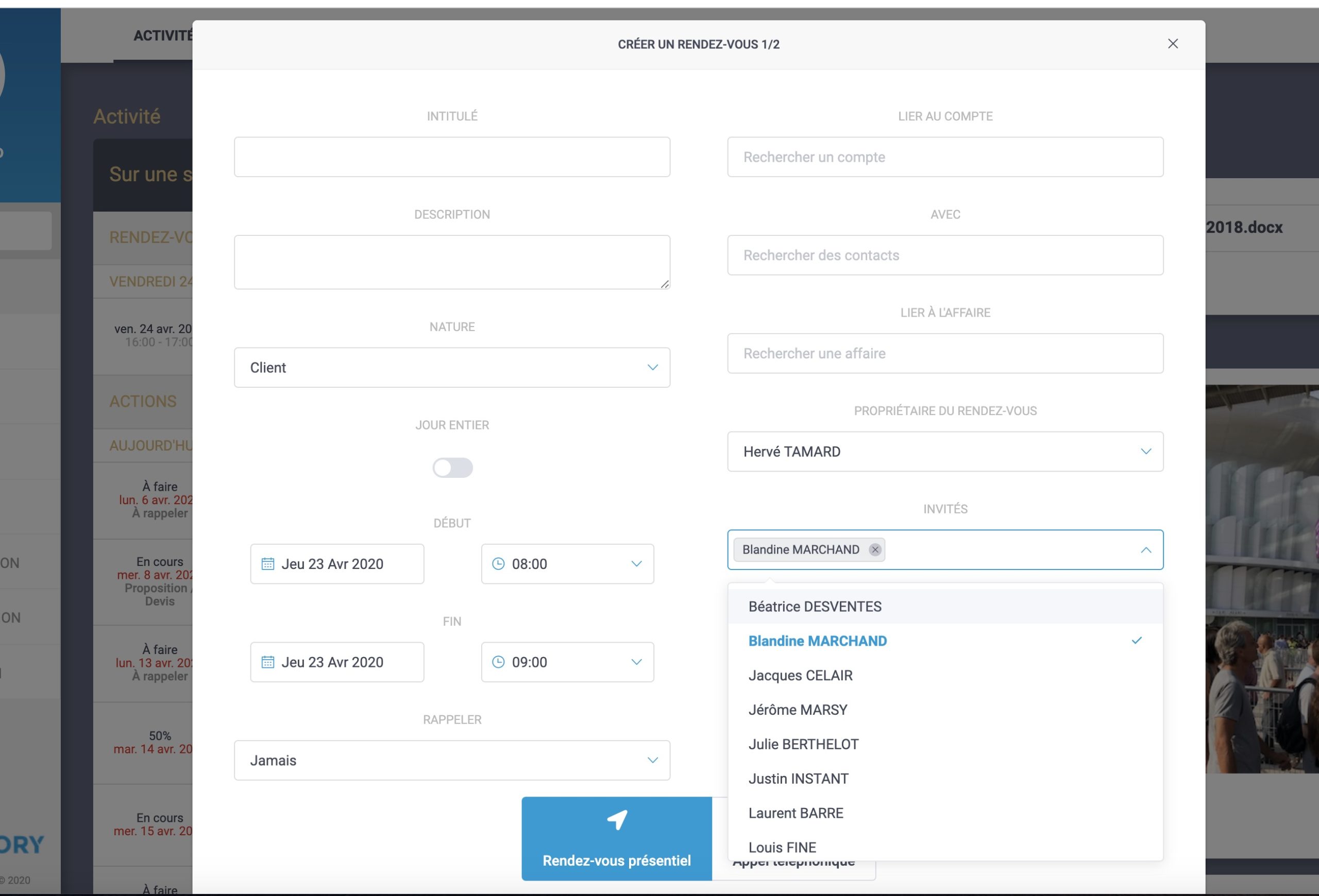 Ajout d'invités à un rendez-vous