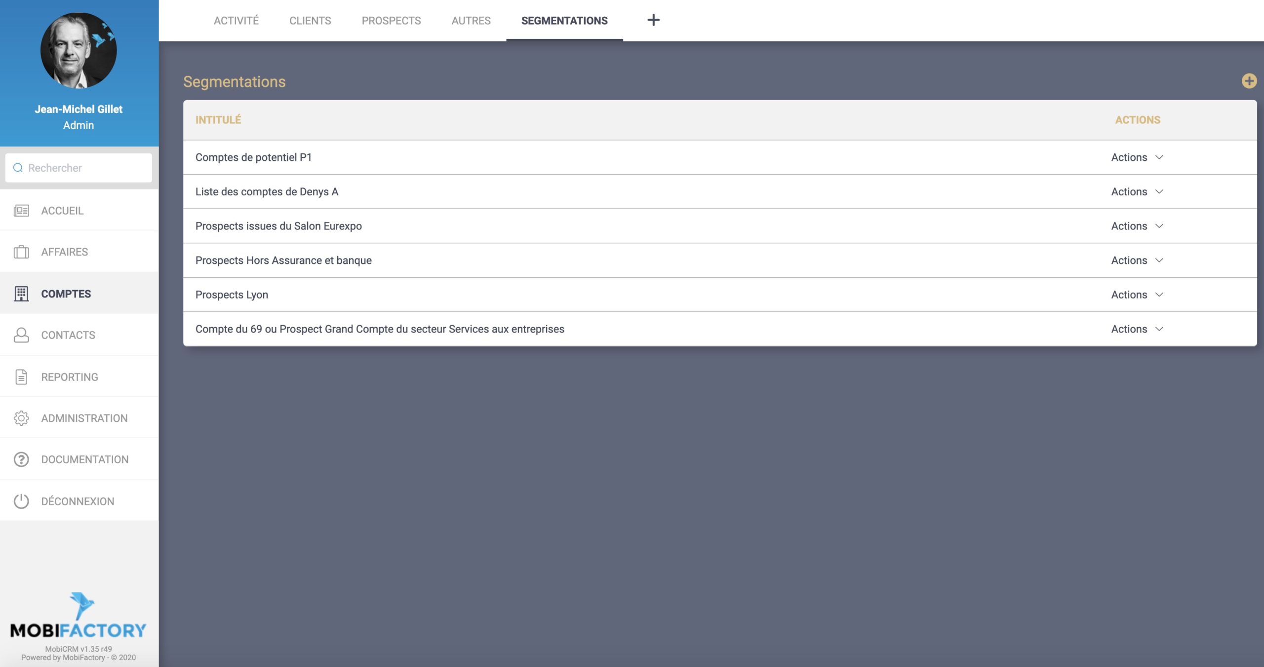 Liste des segmentation